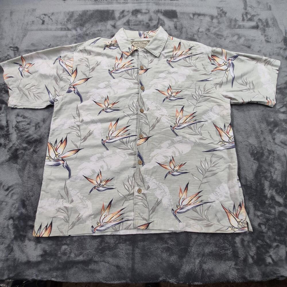 Palm Island Shirt Mens XL Hawaiian Aloha Camp Coconut Buttons Bird of Paradise